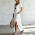 thumbnail image 4 of Karymi Maxi Dress, Square Neck Short Sleeve Casual Long Dress with Pockets and Long Side Slit, Solid Summer A-Line Flowy Dress Spring Dresses, 4 of 6