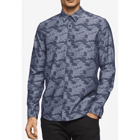 Calvin Klein Jeans Men's Camouflage Jacquard Cotton Shirt,Navy,Size XXL,MSRP $69