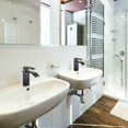 thumbnail image 5 of Grifo de lavabo en cascada negro, grifo mezclador de baño moderno y actualizado, grifo de caño cuadrado grande de latón, agua fría y caliente disponible, 5 of 5