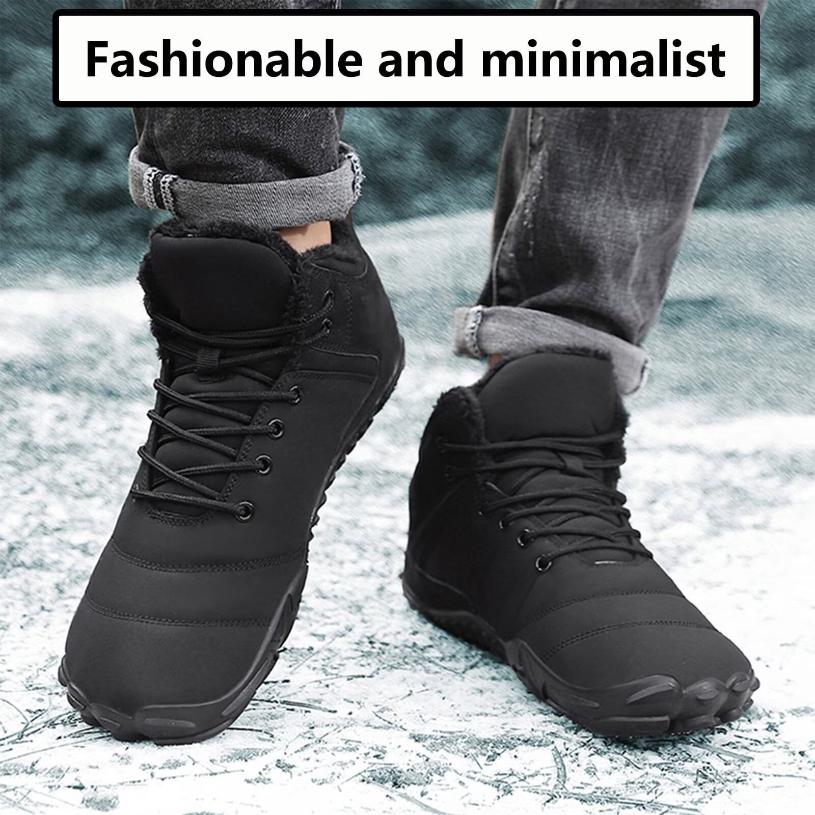 Yunkctuk Mens Womens Barefoot Shoes Winter, Men's Women's High-top Walking Shoes Snow Boots,Thickened Warm Fur Lined Non-slip Hiking Cotton Boots.