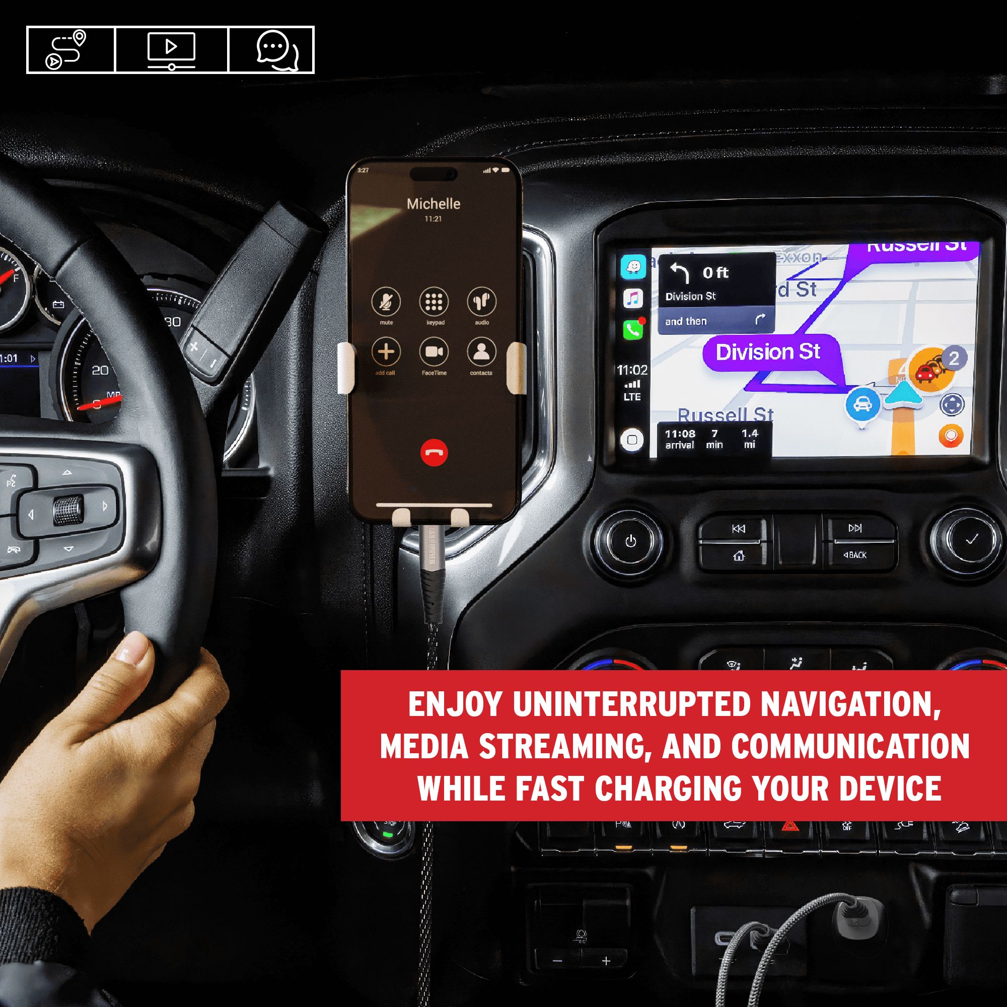 Car and Driver Infotainment Data Cable Kit for Cars ft. 12V Fast Charger, Data Cable for Apple CarPlay, Android Auto, USB-C Fast Charging Terminal, USB-A Data Transfer…