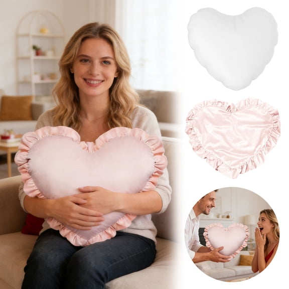 Heart Pillow Light Pink Ruffles Design Love Throw Pillows Decorative Pillows for Bed Couch Cute Room Decor Heart Shaped Throw Pillow Cushion for Living Room Bedroom Gifts Pillows(Pillowcase& Pillow)
