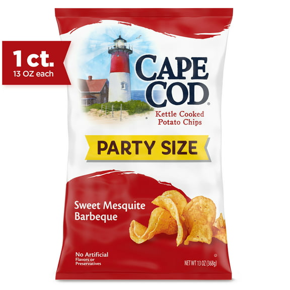 Cape Cod Potato Chips, Sweet Mesquite Barbeque Kettle Cooked Chips, Party Size 13 oz
