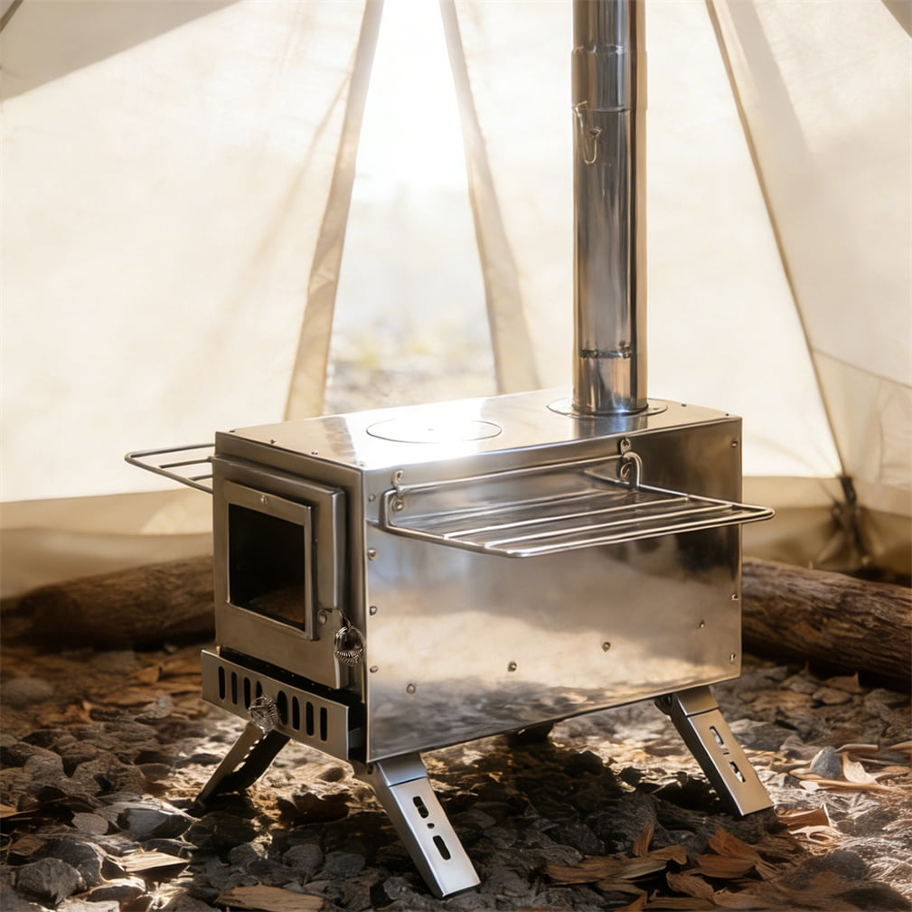 Unho Stainless Steel Wood Stove Wood Burning Stove with Elbow Pipe for Heating Camping Hiking Fishing Cooking