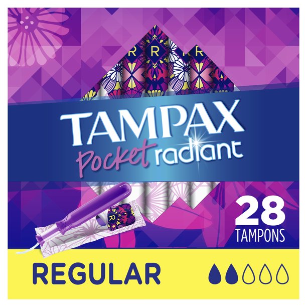 Tampax Pocket Radiant Tampons, Regular, Unscented, 28 ct