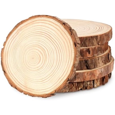 Wooden Circles for Centerpieces 6 Pcs 6.3-7 inch Wood Slices Tree Stump Decor with Bark, Wooden Rounds Unfinished Wood Base Wood Slabs for Centerpieces Wedding Decor, DIY Painting Crafts