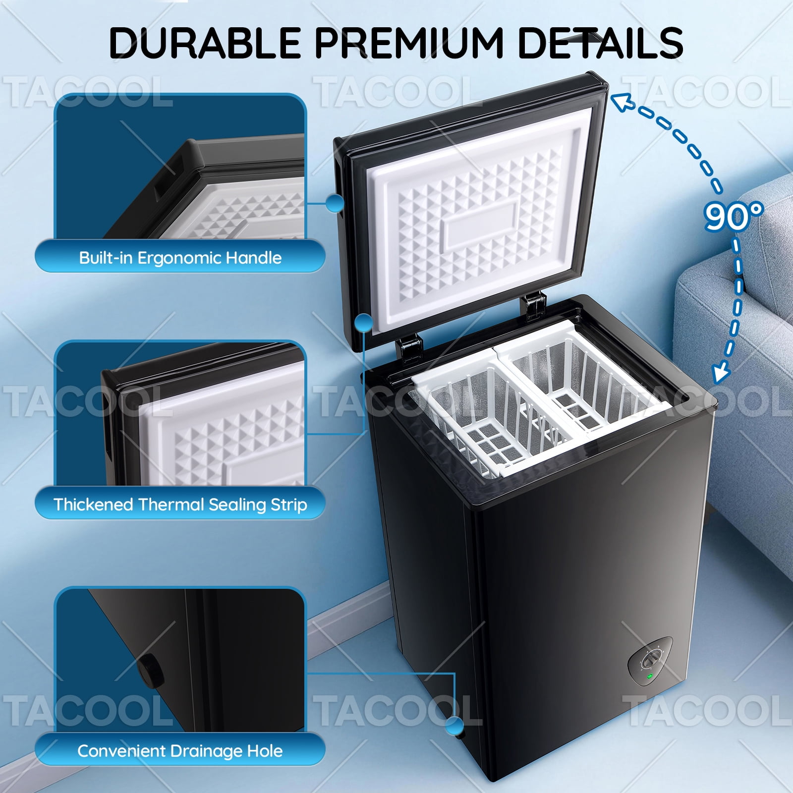2.44 CU FT Mini Chest Freezer with 2 Removable Baskets Small Deep Freezer with 7 Adjustable Temperature For Office, Black