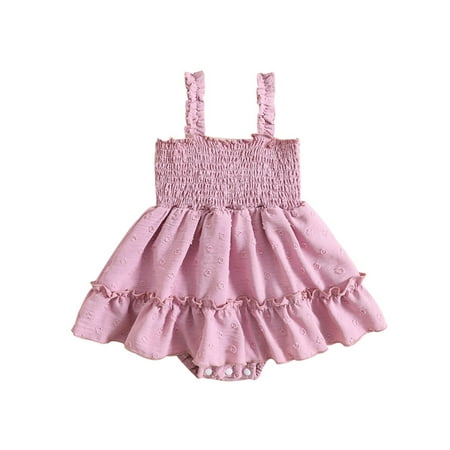 

jaweiwi Baby Toddler Girls Summer Sleeveless Jumpsuit Dresses 0 3M 6M 12M 18M 24M Swiss Dot Ruched Spaghetti Strap Romper Dress for Toddler Newborn