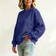 thumbnail image 5 of Womens Oversized Solid Crewneck Pullover Loose Fit Long Sleeve Fleece Sweatshirt Casual Airport Trip Daily Fall Winter Fashion Top Navy L, 5 of 6