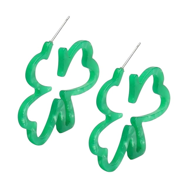 Earrings for Women, Green Dangle Earrings, Patrick's Day Accessories, Good Hoop Earrings, Irish Jewelry, St. Patrick's Day Gifts, Silver Tone Metal Frame, For Office Wear