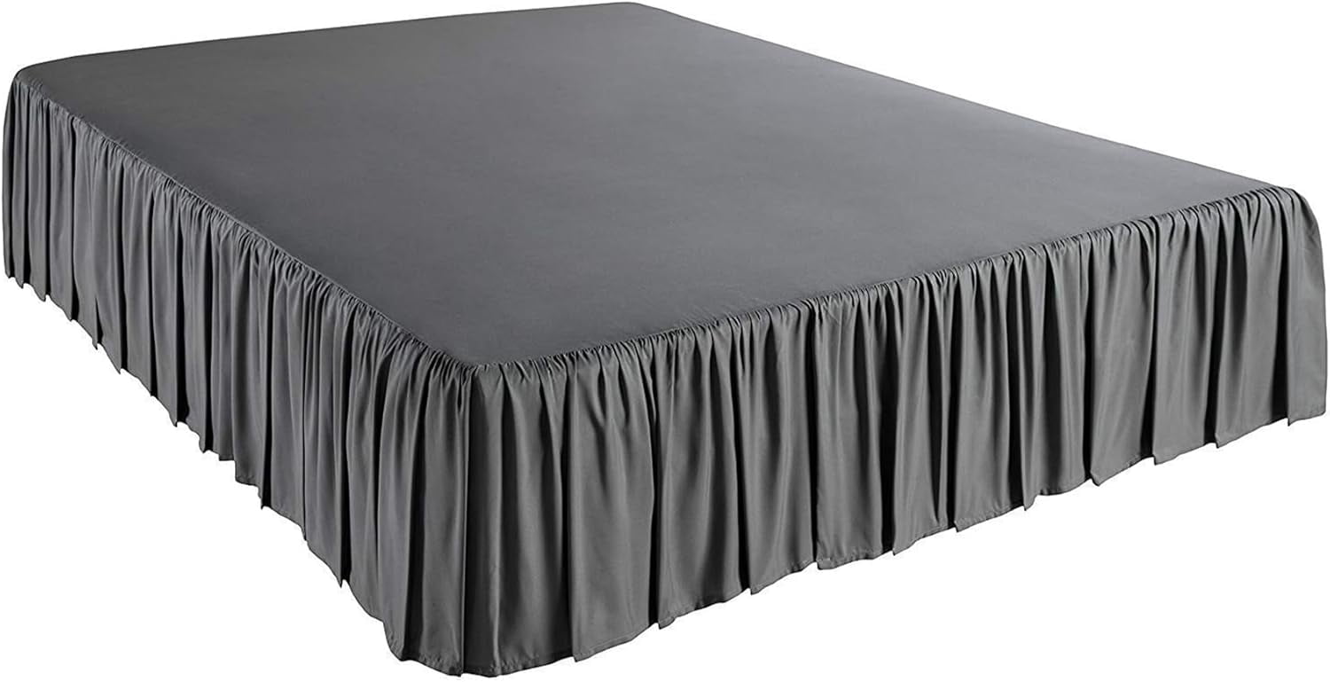 Ruffled Bed Skirt, Lightweight Dust Ruffle Bed Skirts with Platform, Multiple Sizes Soft Bed Skirt for Bedroom,Hotel (Dark Grey, King（76x80 in） 14")