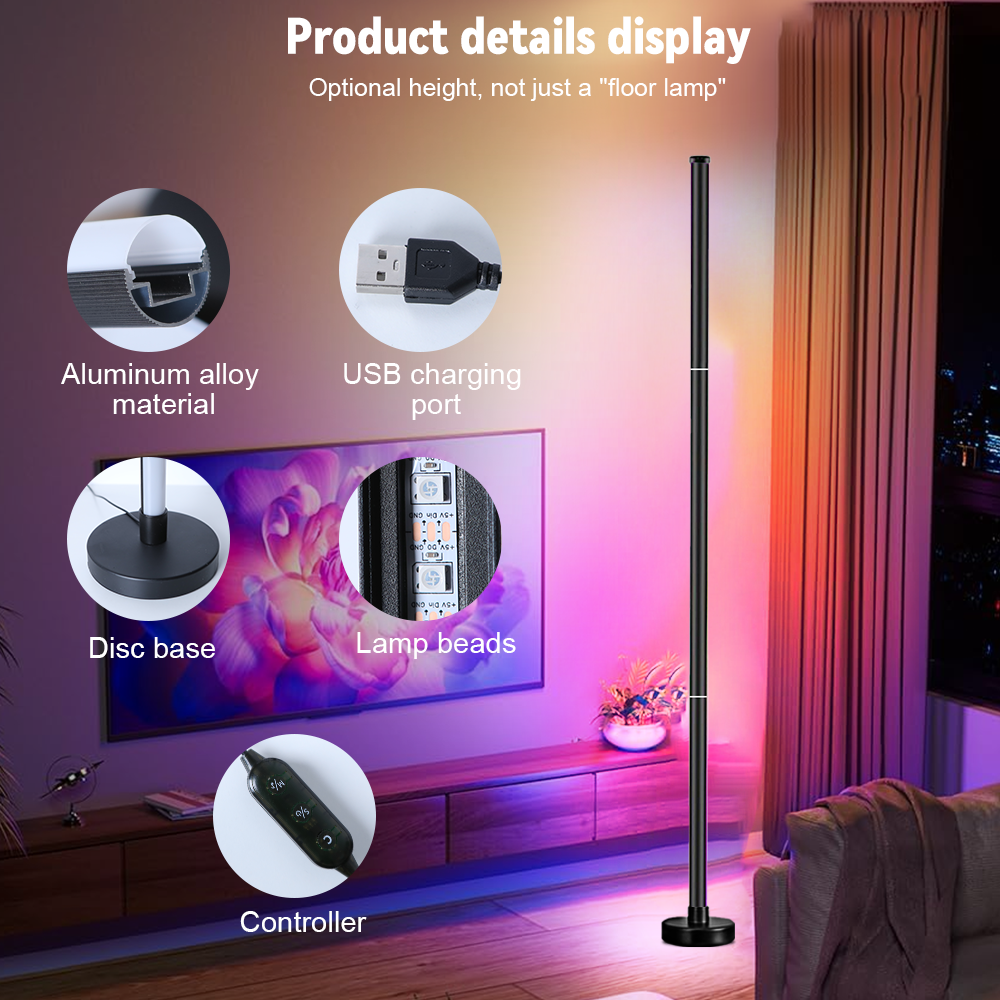 LED Corner Floor Lamp, LED Corner Lamp with App and Remote Control, RGB 16 Million DIY Colors & 68+ Scene, Music Sync, Color Changing Smart Ambient Light for Living Rooms, Bedrooms, and Gaming Rooms