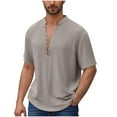 thumbnail image 3 of DDAPJ pyju Men's Casual Henley Shirt Short Sleeve Band Collar T-Shirts Summer Beach Hippie Shirts Rebajas del día Gray M, 3 of 9