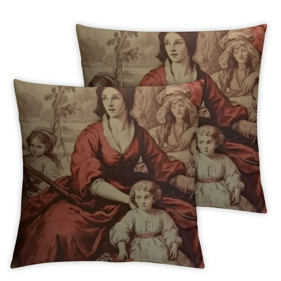 Decorative Cushion Cover Toile Washable Pillow Cover with Invisible Zipper for Home Décor, Office, Sofa, Couch, Bedroom, The Miller - Red - Spring/Summer