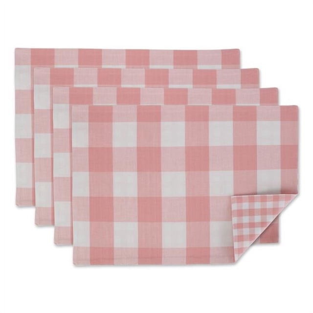 Design Imports CAMZ11742 Ensemble de 4 Napperons Réversibles Rose et Blanc à Carreaux Vichy et Buffle