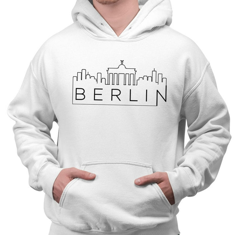 Skyline Berlin Germany Hoodie Sweatshirt Unisex Medium White