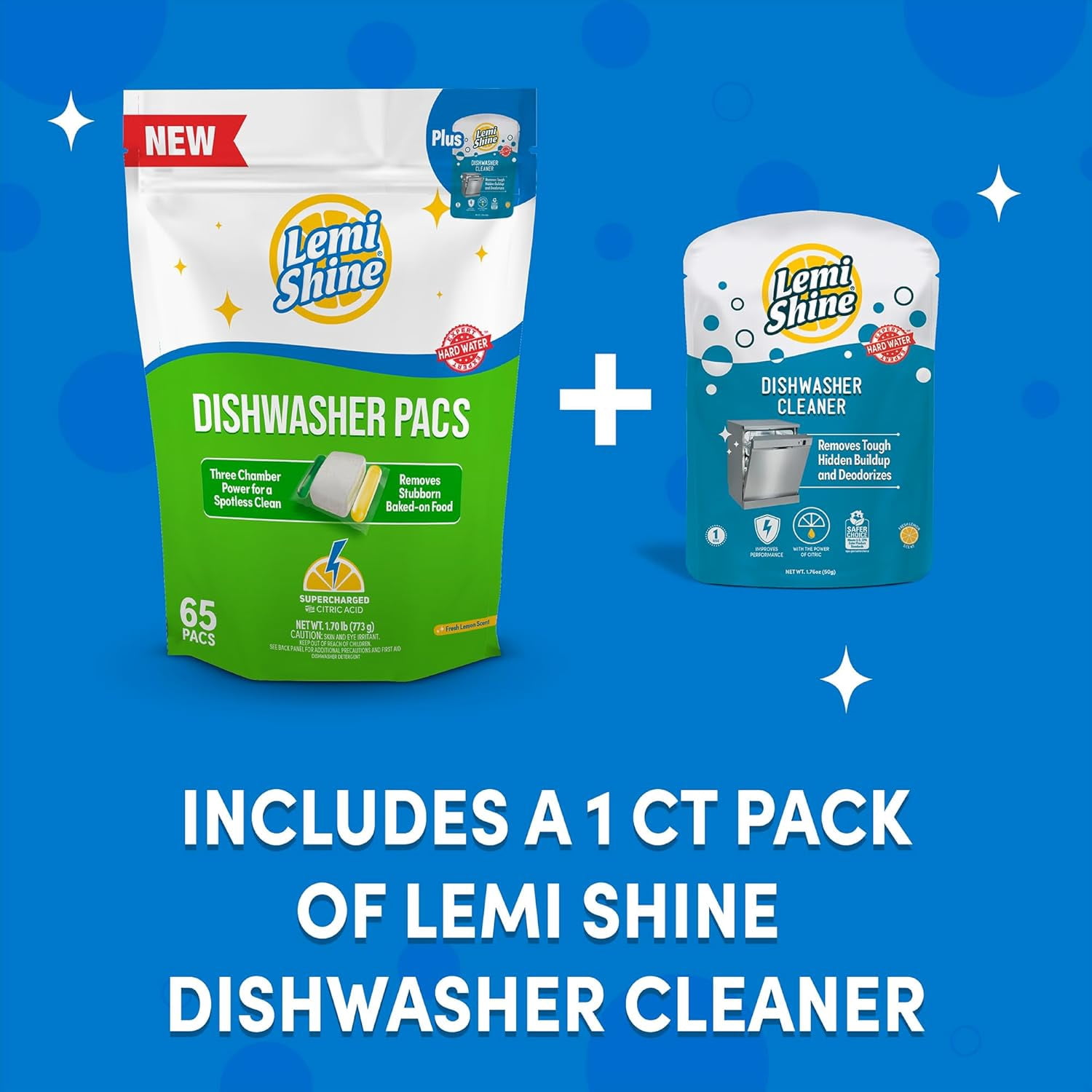 Natural Pacs with Dishwasher Cleaner Pouch - Eco Friendly Cleaning Supplies - 31.8 oz (65 Count)