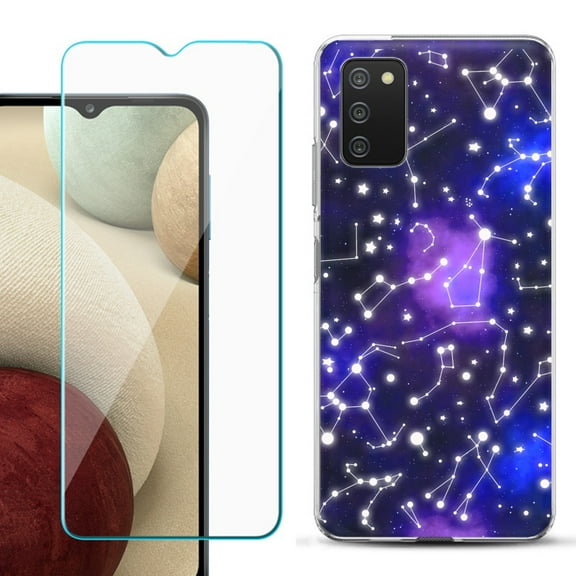 Slim-Fit TPU Fashion Phone Case for Samsung Galaxy A03s, with Tempered Glass Screen Protector, by OneToughShield ® - Constellations