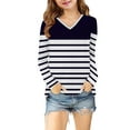 thumbnail image 5 of cfhntfmh Girls Striped Tshirt Long Sleeve V Neck T Shirts Color Block Tops Comfy Cute Basic Tee Tops for Kids 3-14 Years, 5 of 7