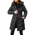 thumbnail image 3 of Women's 2025 Knee-Length Down Alternative Coat, Waist-Defining Thickened Long Puffer Jacket with Hood, Warm Quilted Cotton Filled Parka for Winter, Mid-Length Insulated Outerwear for Women Black L, 3 of 10