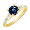 thumbnail image 2 of AFFY (1.18ct) Round Cut Simulated Blue Sapphire & White Diamond Engagement Ring In 14k Solid Gold With Ring Size 10, 2 of 2