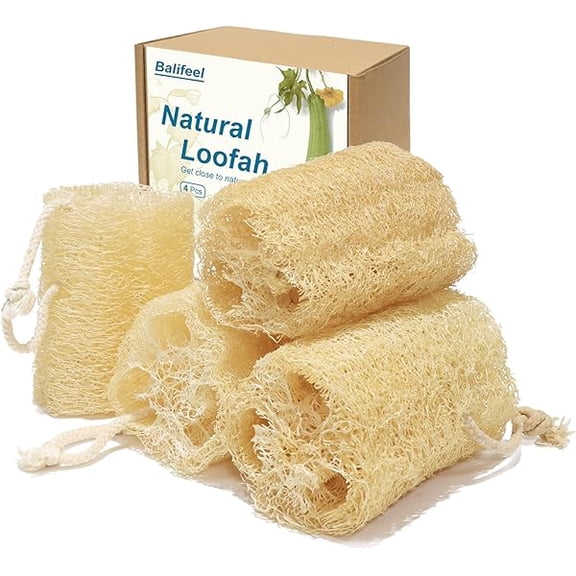 Fu997 Organic Natural Loofah Sponges 4.7'' Luffa Spa,Pack of 4 Exfoliating & Smooth Skin Bath Shower Loofas Loofa for Women and Men Body Scrubber