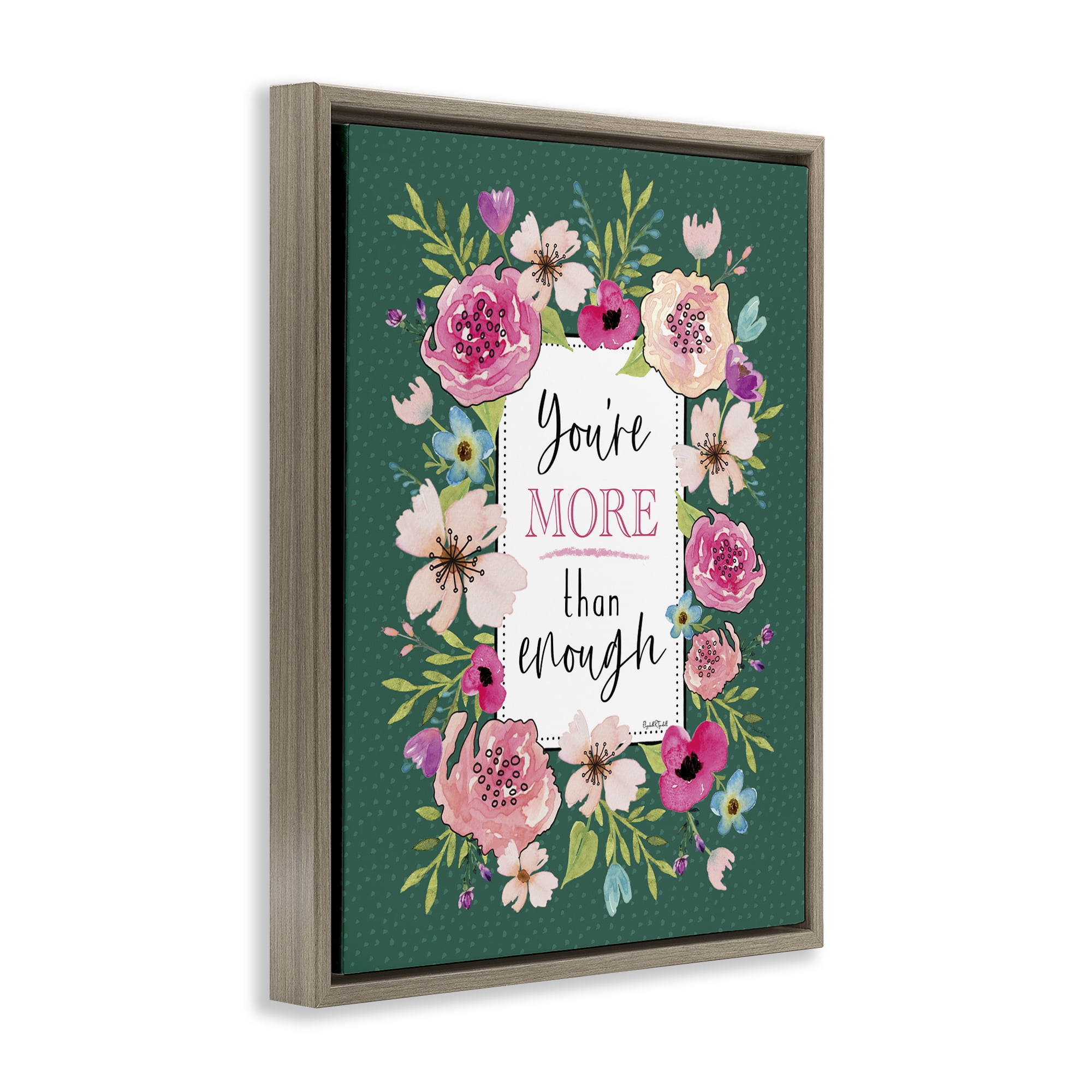 Stupell Industries More Than Enough with Florals Brown Framed Floater Canvas Wall Art, design by Elizabeth Tyndall