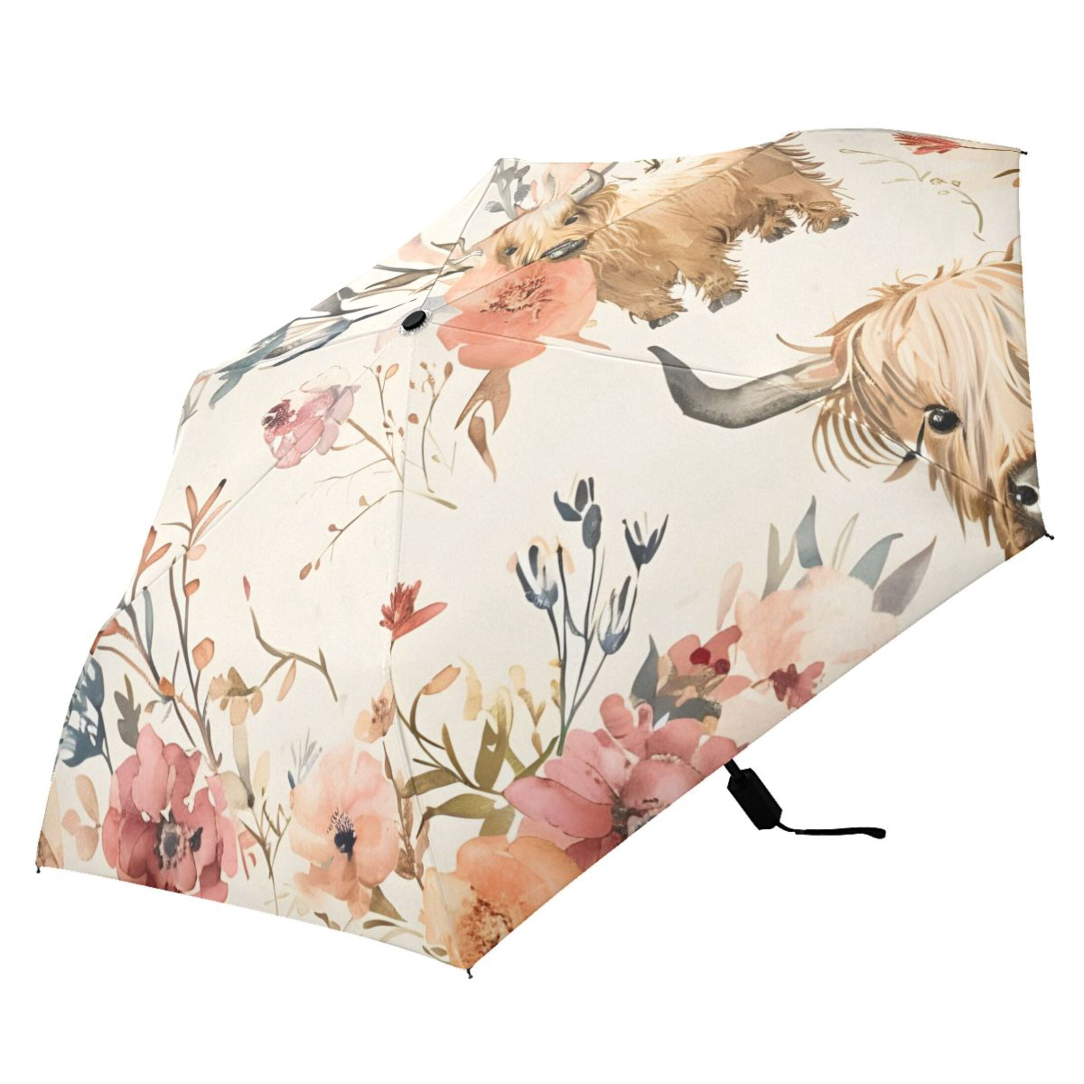 ALAZA Cute Highland Cows UPF 50+ Compact Folding Umbrella for Rain Travel Umbrella Packable