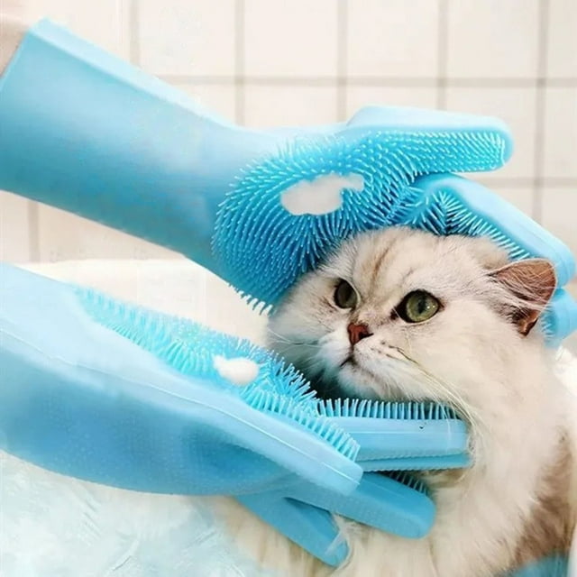 Jiaxi Pet Grooming Gloves Heat Silicone Gloves High Density Teeth Enhanced Five Finger Design For Bathing And Massaging Cats And Dogs Blue And Dog Mange Shampoo Dog Bath Tub Metal Hair Brush for Dogs