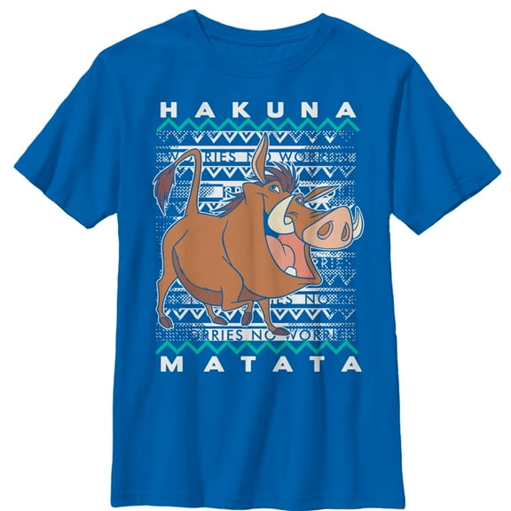 Boy's Lion King Pumbaa Diagonal Stripe  Graphic Tee Royal Blue Large