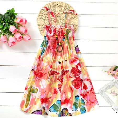 

Dyfzdhu Girls Dress Toddler Kids Girls Flower Bohemian Flowers Sleeveless Beach Straps Dress Princess Clothes