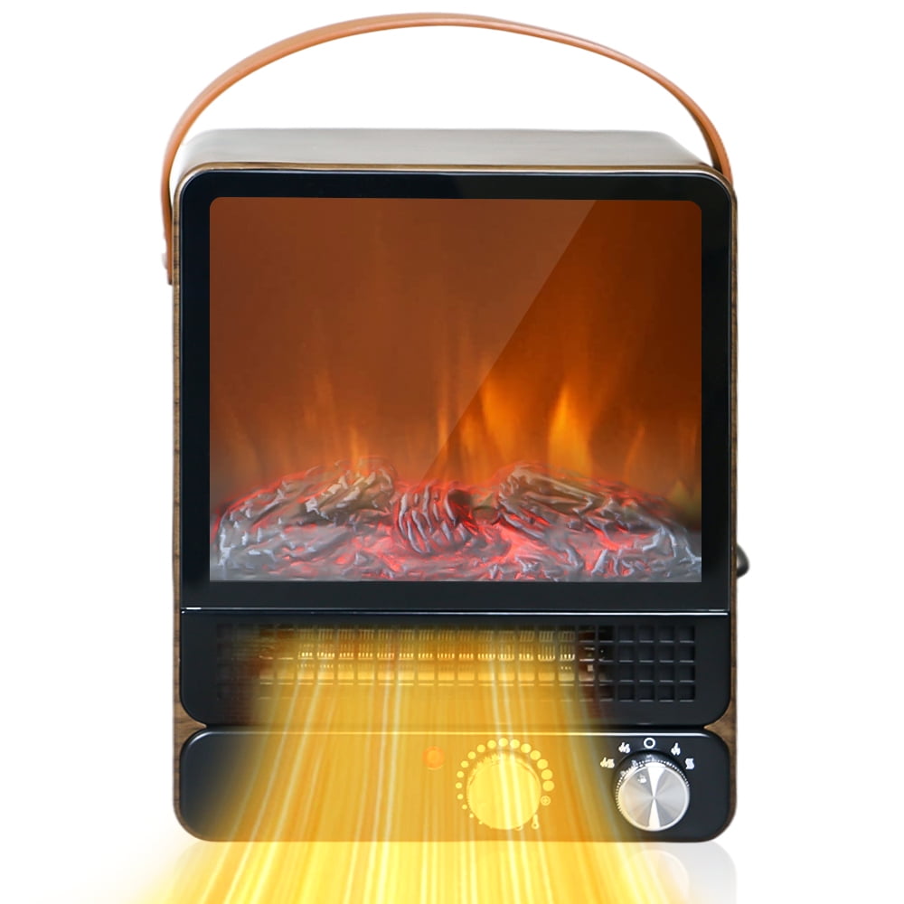 Portable Fireplace Heater with Carry Handle, Mini Electric Fireplace
