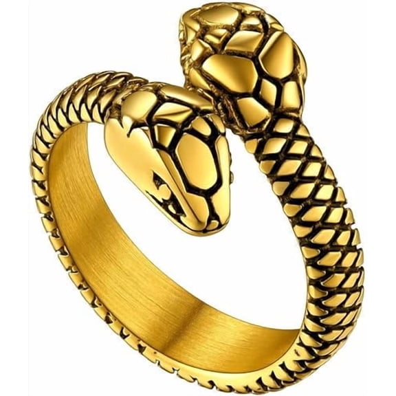 ChainsHouse 14K Gold Plated Rings for Men Women Snake Shape Ring Stainless Steel Gothic Jewelry Gift, Size 7-14