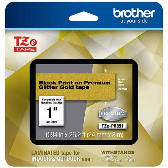 Genuine Brother 1" (24mm) Black on Glitter Gold TZe P-touch Tape for Brother PT-2700, PT2700 Label Maker