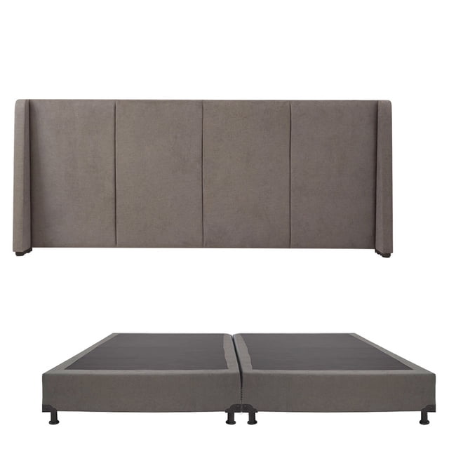 Box Base Cama King Size + Cabecera Mila Gris Oscuro