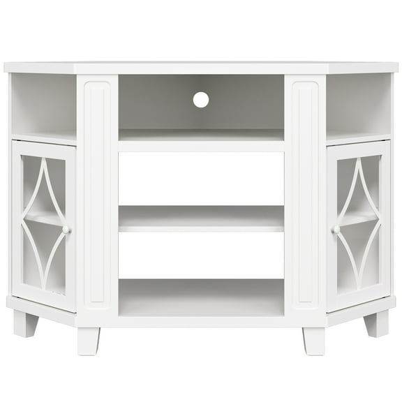 May in Color Corner TV Stands for TVs up to 55'', Media Console Table with Adjustable Shelves, Acrylic Doors with Diamond Pattern, Ideal for Living Room, Bedroom