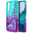 thumbnail image 7 of Nagebee Case for Samsung Galaxy S21 5G with Screen Protector (Full Coverage HD Film) Ring Holder/Wrist Strap, Girls Women Liquid Bling Sparkle Glitter Cute Phone Cover (Aqua/Purple), 7 of 7