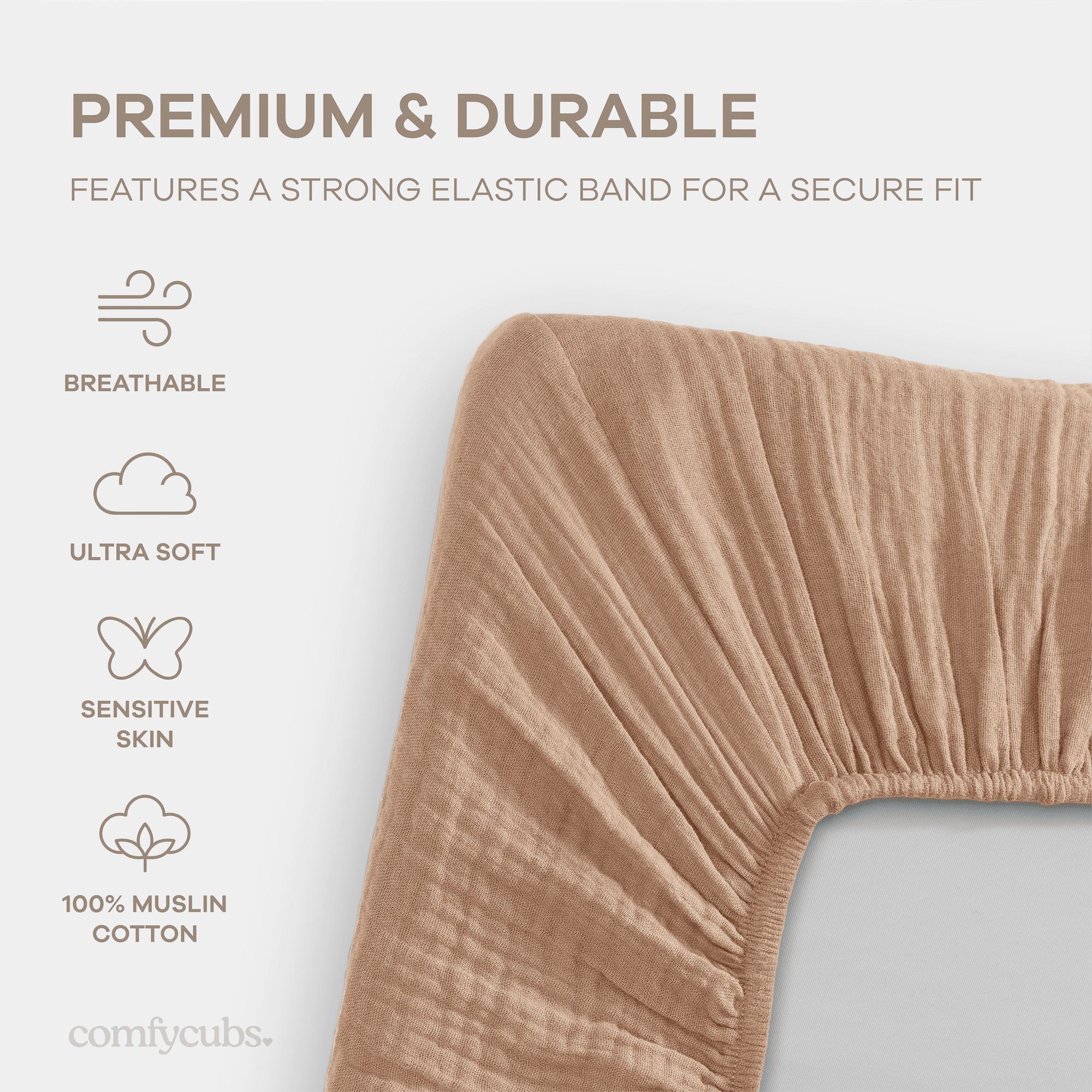 Comfy Cubs Muslin Fitted Bassinet Crib Sheet, Extra Soft 100% Muslin Cotton - 2 Pack, Cedar and Cream