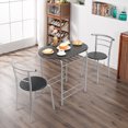 thumbnail image 2 of Ktaxon 3-Piece Modern Kitchen Dining Table Set for 2, Dining Room Round Table and Chair Set with Wine Rack, Black Wood & Silver, 2 of 7