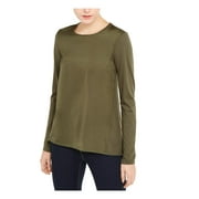MICHAEL Michael Kors Womens Petites Woven Long Sleeves Pullover Top Green PL