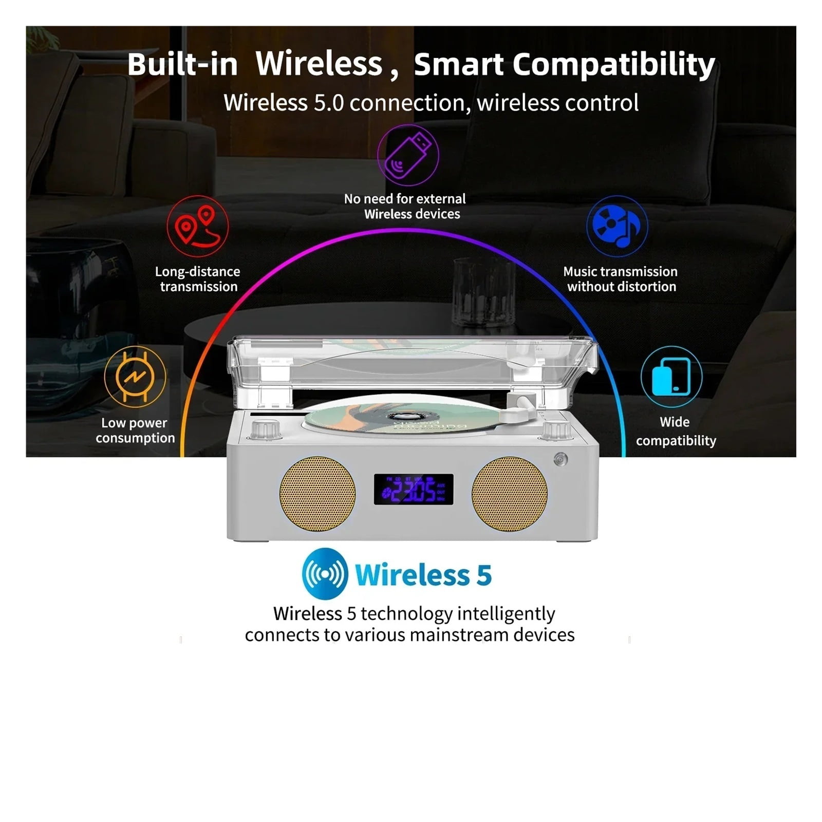 Portable Retro CD Player Wireless Bluetooth Speaker FM Radio Music Player with Remote Control