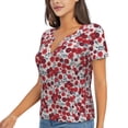 thumbnail image 2 of Wukai Red Hawthorn Casual V-Neck Graphic Tees for Women: Lightweight and Breathable Summer Tops with Stylish Design-Medium, 2 of 8