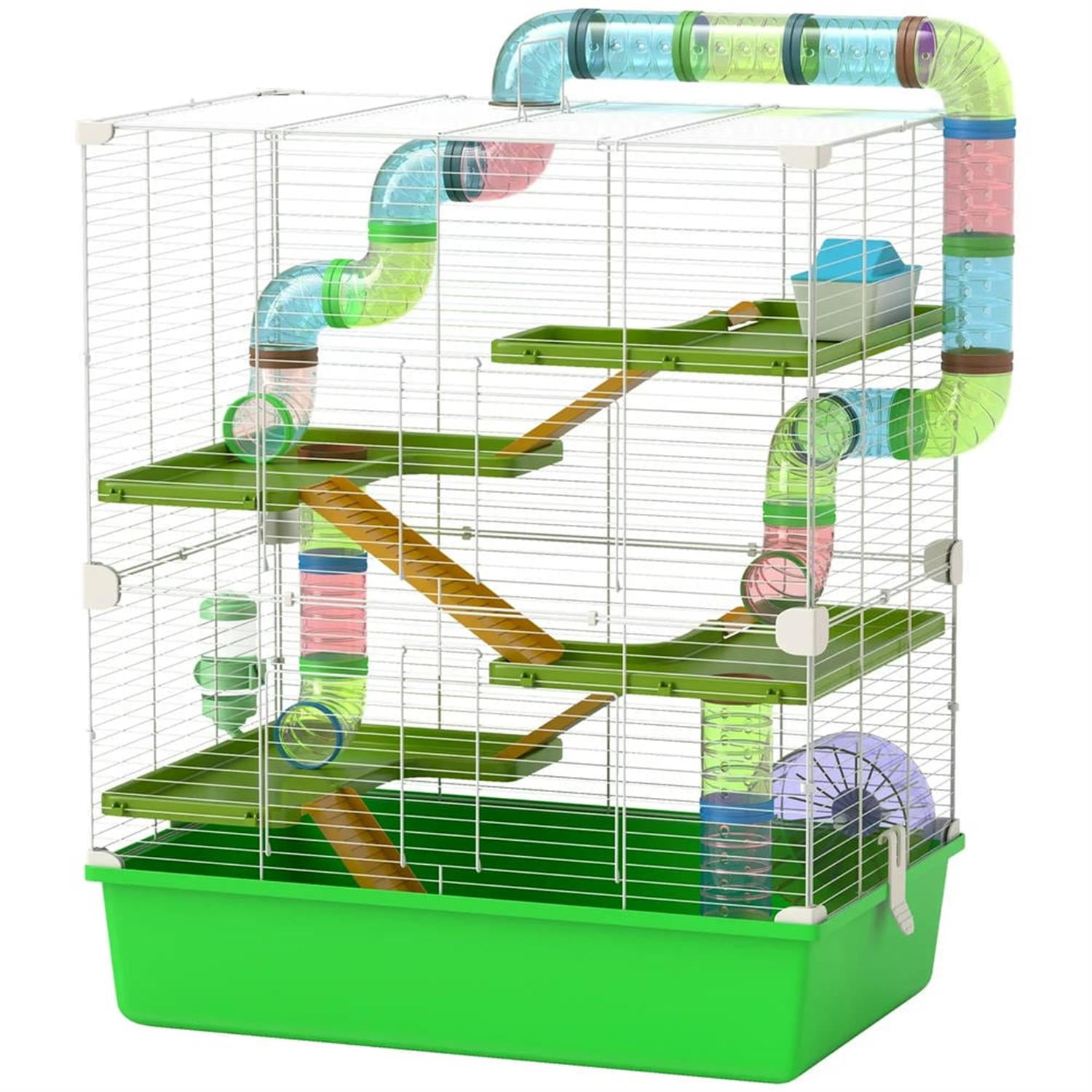 Kadyn 23" 5 Tiers Hamster Cage, Rodent Gerbil Mouse Mice Rat Wire Cage with Exercise Wheels and Water Bottle for Small Animal Habitats, Green