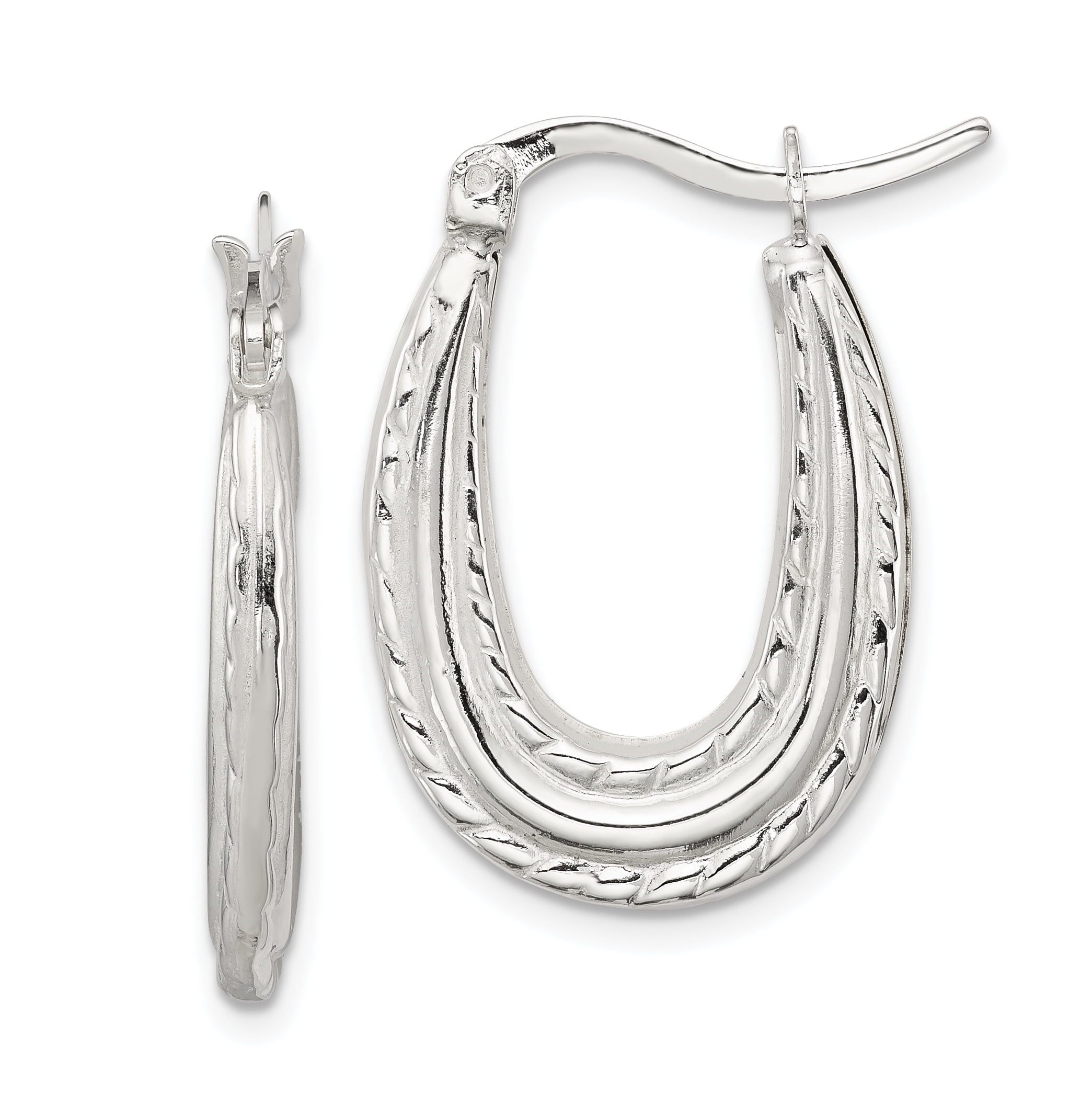 Sterling Silver Textured Rope Oval Hoop Earrings