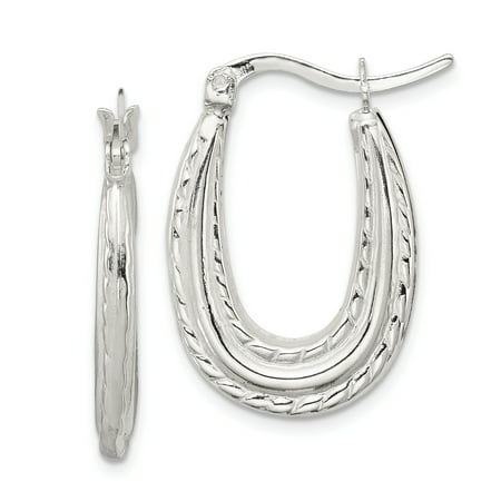 Sterling Silver Textured Rope Oval Hoop Earrings