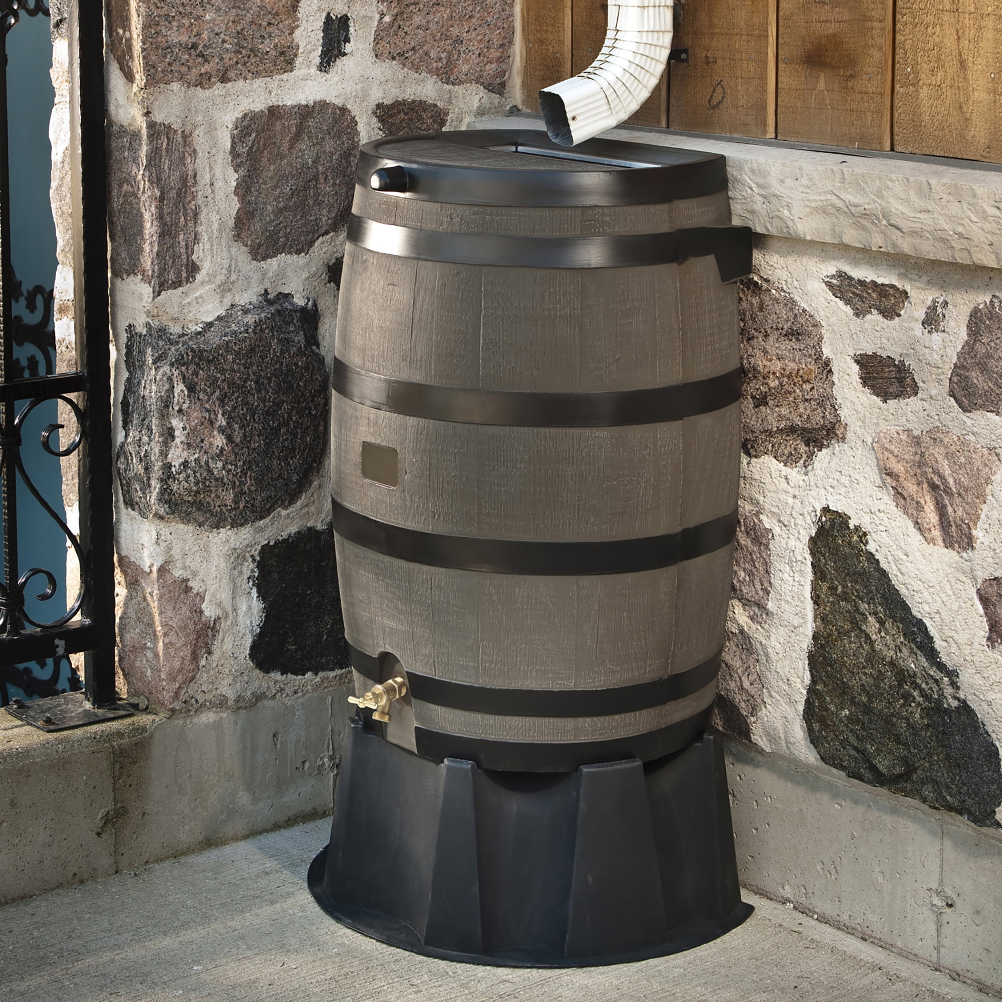 RTS Home Accents 50-Gallon Rain Water Collection Barrel with Brass Spigot Tan 