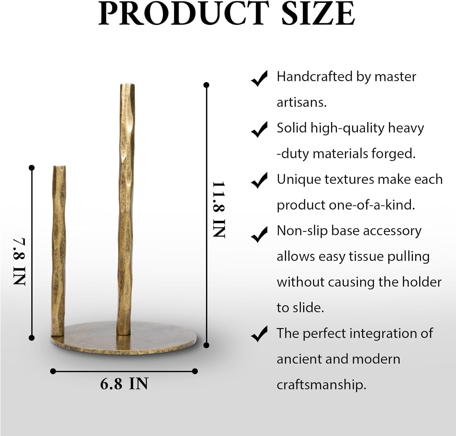 Paper Towel Holder, Hand-Forged Vintage Gold Paper Towel Stand Holder, Kitchen Heavy Duty Solid Metal Countertop Roll Paper Organizer