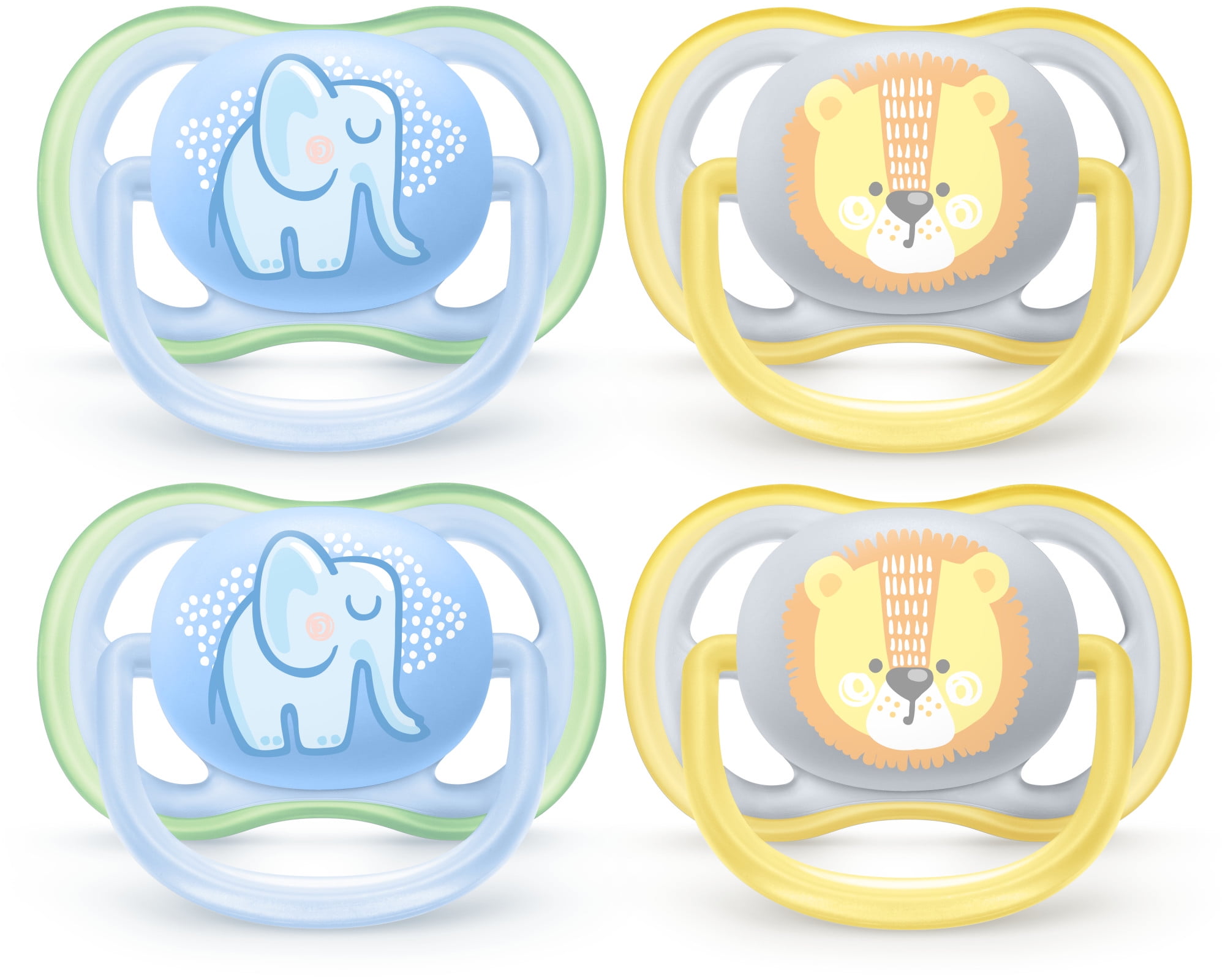 Philips Avent Ultra Air Pacifier, 0-6 Months, Elephant/Lion, 4 Pack, SCF085/07