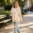 thumbnail image 6 of Oversized Zip Up Hoodie For Women Casual Long Sleeve Sweatshirts Fall Winter Track Jackets Beige XL, 6 of 8