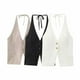 thumbnail image 2 of HH TRAF Mujeres Nueva Moda Color Sólido Sarga Sin Mangas Cuello Halter Top Femenino Elegante Tirantes Sin Espalda High Street Casual Top, 2 of 5